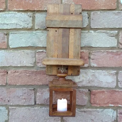 Rustic shelf with handmade lantern and b 2