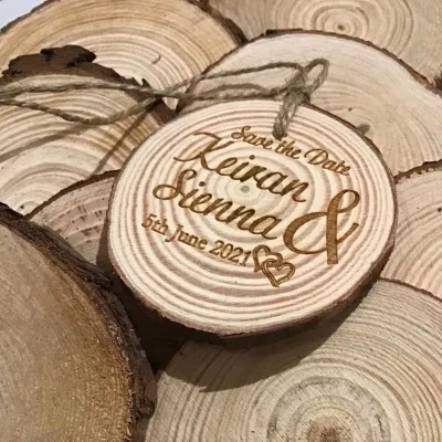 Save the date engraved wooden log slice 1