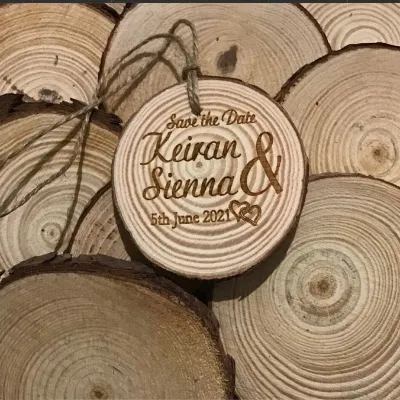 Save the date engraved wooden log slice 2
