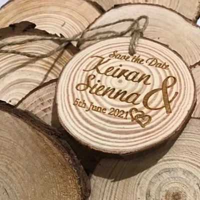 Save the date engraved wooden log slice 3