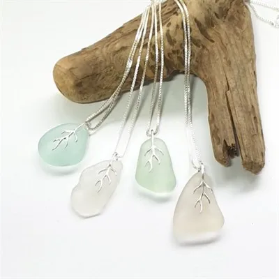 Sea glass pendant and sterling chain