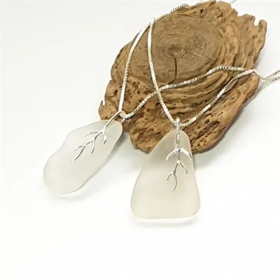 Sea glass pendant and sterling chain