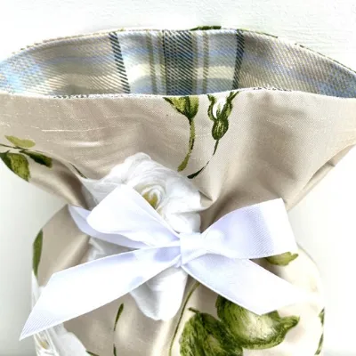 Silk Gift Bag with White Printed Roses Lining 1