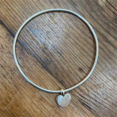 Silver Bangle with Heart Charm (729) 1