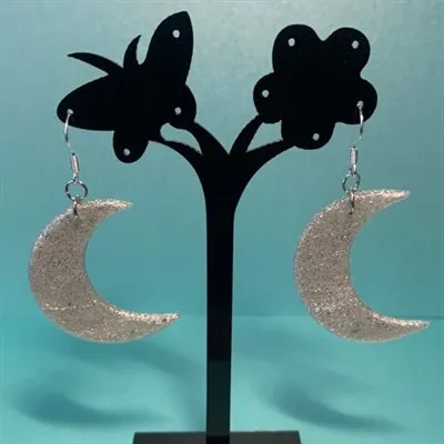 Silver Starlight Crescent Moon Earrings