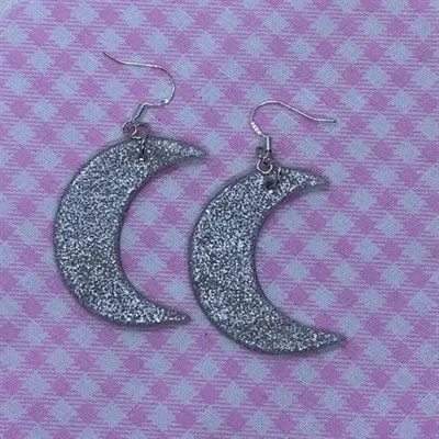 Silver Starlight Crescent Moon Earrings 2