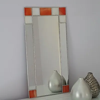 Small Art Deco orange and cream stained glass mirror