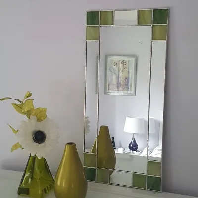 Small Art Deco Mirror - with Green Stained Glass