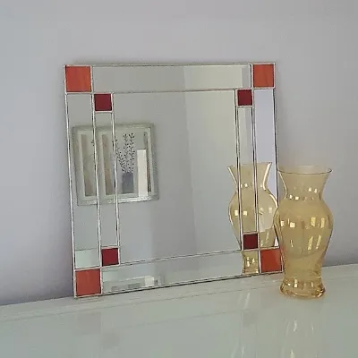 Small Art Deco Mirror - Orange and Red Stained Glass