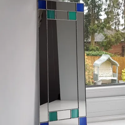 Small Art Deco Rectangular Mirror - Teal/Blue