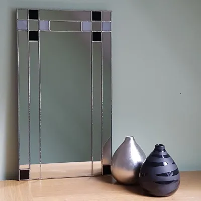 Small Art Deco in grey and black Stained Glass Mirror
