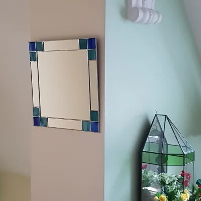 Small Art Deco stained glass square mirror