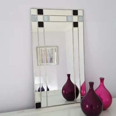 Small Art Deco stained glass mirror-black/grey stained glass