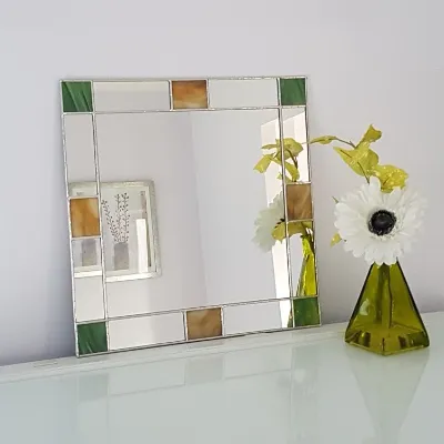 Small Green/Amber Art Deco Mirror