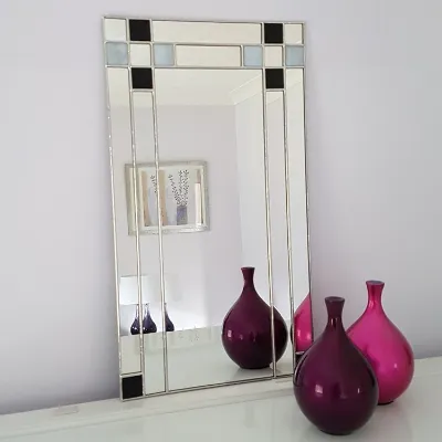 Small Art Deco Wall Mirror grey/black stained glass