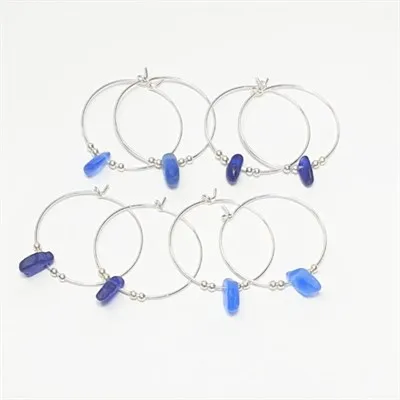 Sterling silver hoops - BLUE sea glass