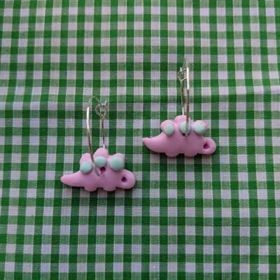 Strawberry Dinosaur Clay Earrings