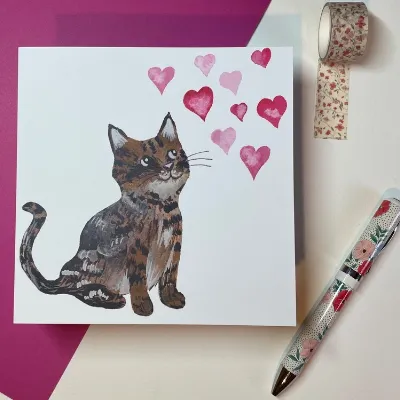 Tabby kitten love hearts greetings card  1