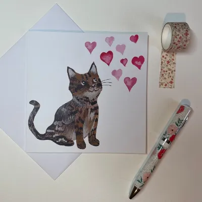 Tabby kitten love hearts greetings card  3