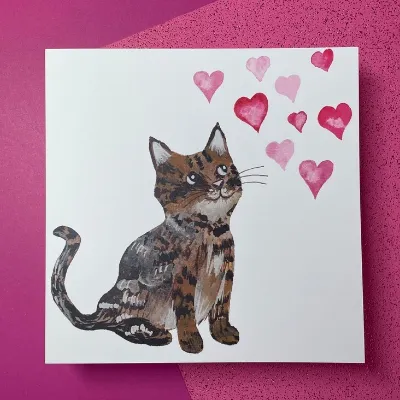 Tabby kitten love hearts greetings card  4