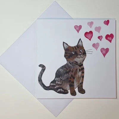 Tabby kitten love hearts greetings card  5