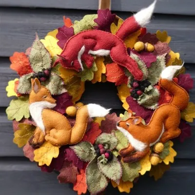 The Foraging Foxes Autumn Wreath hanging
