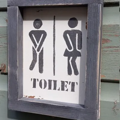 Toilet Sign Handmade Reclaimed Grey Fun  2