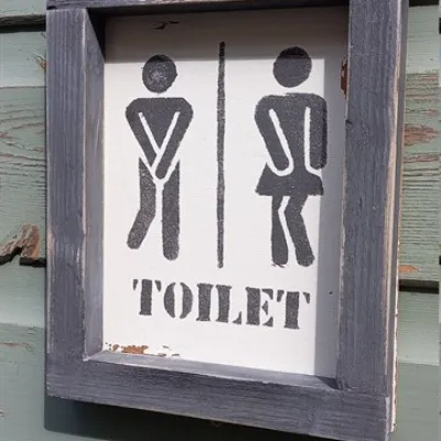 Toilet Sign Handmade Reclaimed Grey Fun  4