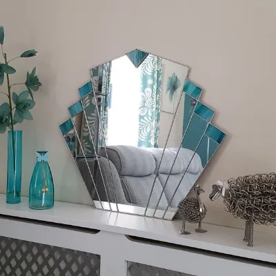 Vintage 1930s Style Fan Mirror in teal stained glass