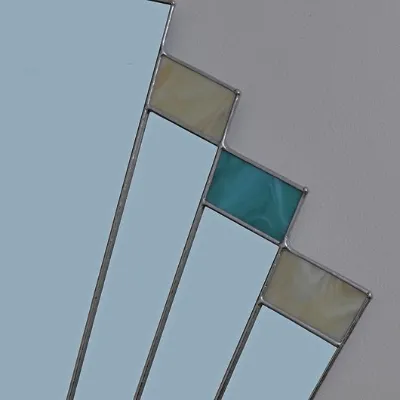 Art Deco Style fan mirror with teal and amber stained glass