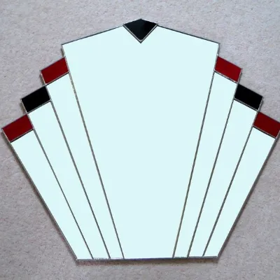 Vintage 1930s style fan mirror with black and red stained glass
