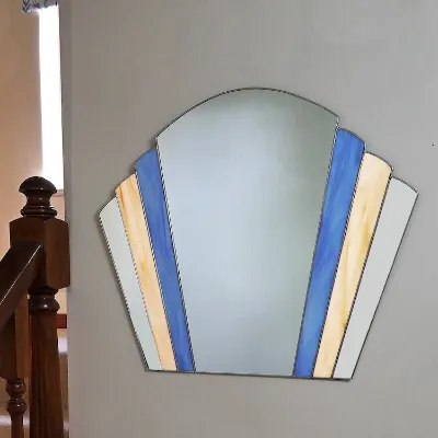 Art Deco 1930s vintage style 1930s mirror in blue and cream stained glass
