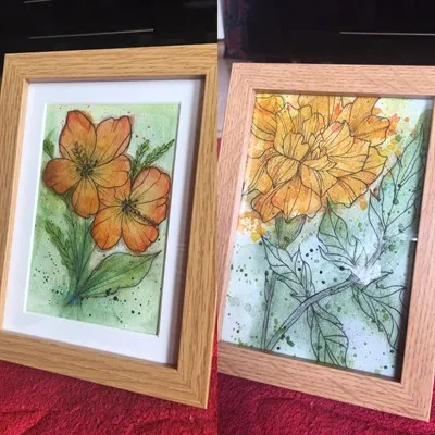 Watercolour line art flowers