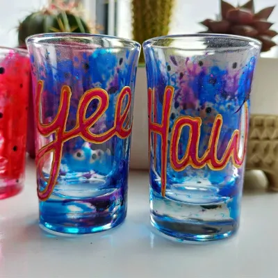 "yee" "haw" Pair Abstract Shot Glasses 1