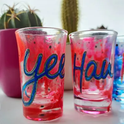 "yee" "haw" Pair Abstract Shot Glasses 2