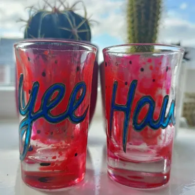 "yee" "haw" Pair Abstract Shot Glasses 4
