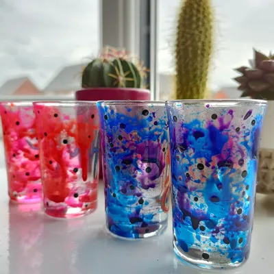 "yee" "haw" Pair Abstract Shot Glasses 7