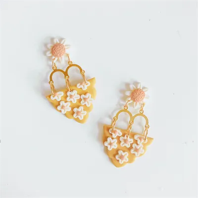 Yellow And Pink Floral Dangles 1