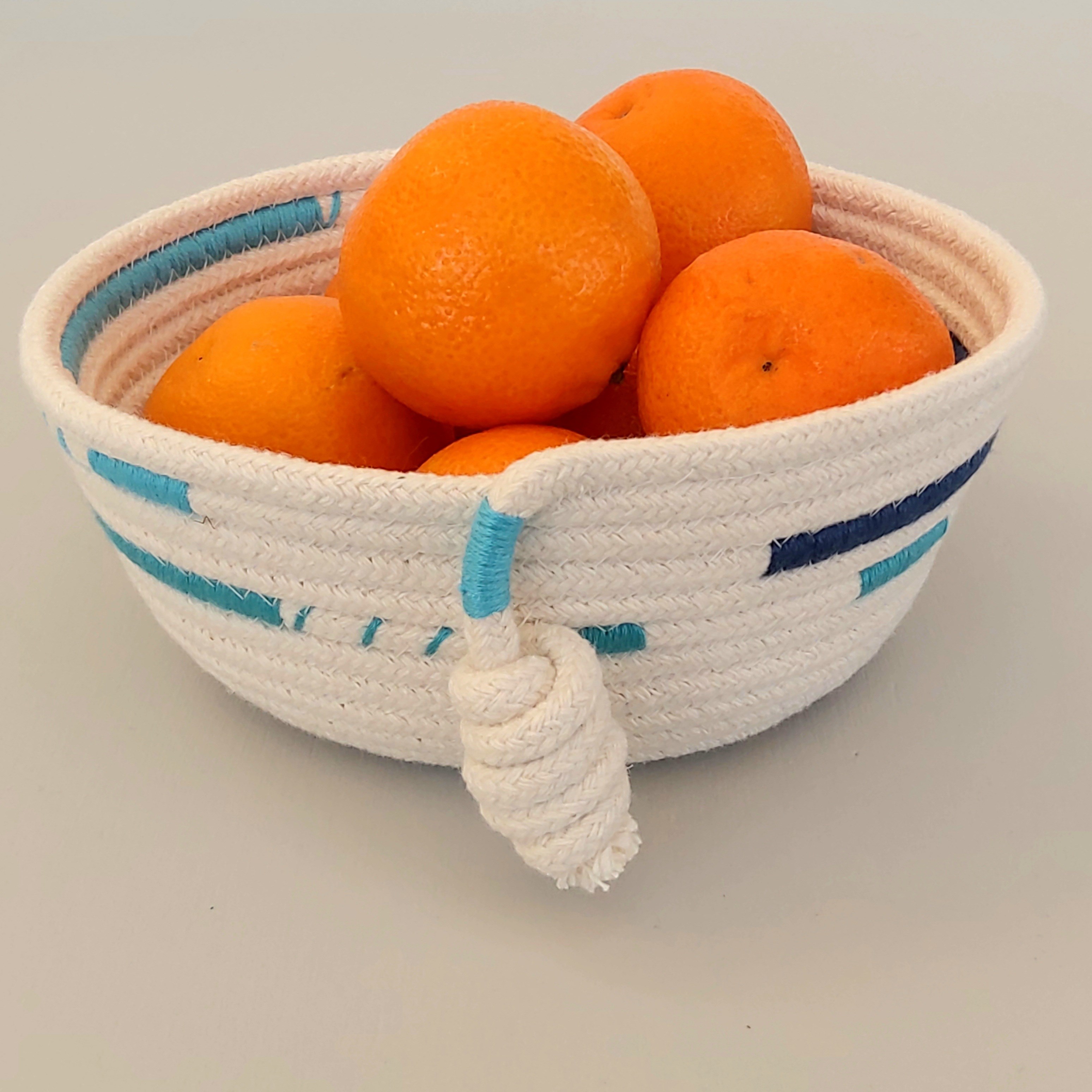 Rope bowl with blue trim and knot detail by 2minty studio Small Market