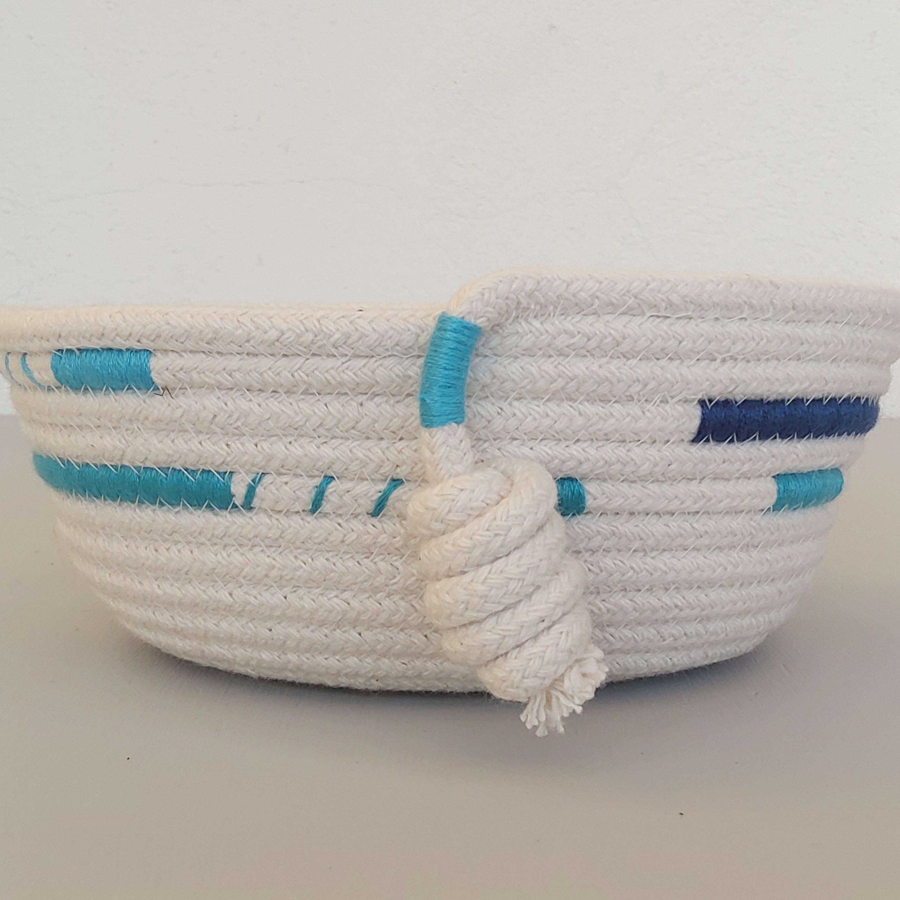 Rope bowl with blue trim and knot detail by 2minty studio Small Market