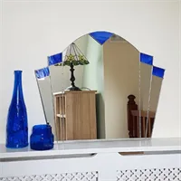 1930s Art Deco vintage style fan mirror in blue stained glass