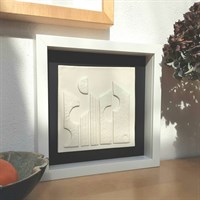 3D ceramic wall art 'Urban Landscape #1' in room setting
