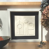 3D ceramic wall art 'Urban Landscape #2' in room setting