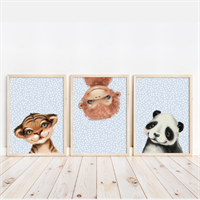 3pce Animal Babies Nursery Prints