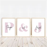 3pce Pink Couples Initial & Name Prints