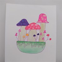 A5 neon mushroom watercolour painting