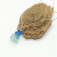 Aqua stacked sea glass pendant and chain gallery shot 5