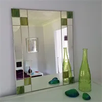 Art Deco rectangular green stained glass mirror