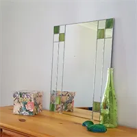 Art Deco 1930s style green stained glass mirror