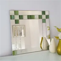 Art Deco Square Mirror-Green/Cream Stained Glass